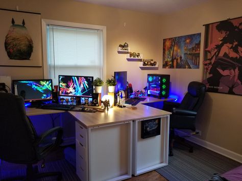 His and Hers Battlestations Desk Idea, Battle Stations, Diy Computer Desk, Game Setup, Computer Gaming Room, Pc Gaming Setup, Gaming Setups, Video Game Rooms, Computer Gaming