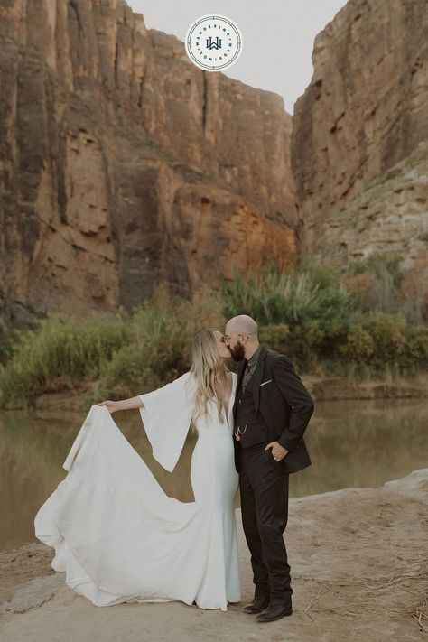 This Texas elopement included personalized denim jackets. gorgeous dried flowers and tons of boho vibes. Check out this boho micro wedding at Big Bend in Texas. Photo by Anna Claire Beasley. Canyon Elopement, Anna Claire, Texas Elopement, Willow House, Family Style Dinner, Lillian West, Big Bend National Park, National Park Wedding, Small Intimate Wedding