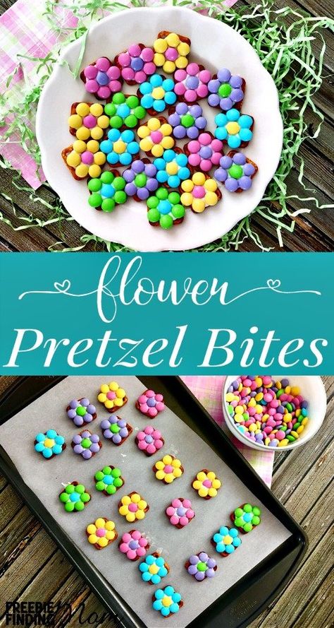 Pretzel Snack Recipe Idea | Flower Pretzel Bites | Freebie Finding Mom Flower Pretzel Bites, Pretzel Snack Recipes, Dessert Crepes, Brownie Vegan, Spring Snacks, Recipes Easter, Dessert Halloween, Pretzel Snacks, Easy Easter Desserts