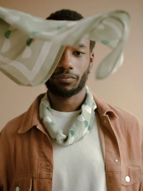 RHEA BANDANA IN PISTACHIO | Sunday / Monday Scarf Portrait Photography, Bandana Photoshoot Ideas, Scarf Campaign, Bandana Photography, Bandana Photoshoot, Scarf Photoshoot Ideas Silk Scarves, Scarf Editorial, Scarf Photoshoot, Scarf Fashion Photography