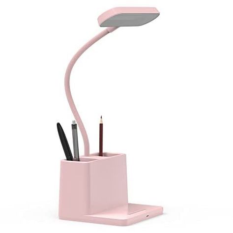 LED Table Desk Lamp with Pen Holder for Office Home Reading Lamp Features: A Cute Lamp for Kids: This small kawaii desk lamp is completed with a soft pink. Which shines eye-caring & soft light. Your kids will love reading and studying accompanied by warm lights. 3 Brightness Levels and 3 Color Modes: The dimmable cute desk lamp for girls features 3 brightness levels and 3 color modes, a total of 9 levels of brightness (max 350lm). The control is touch-activated, please note long-touch to change Desk Must Haves, Pink Desk Decor, Cute Desk Lamp, Lamp For Desk, Cute Lamp, Kawaii Desk, Desk Lights, Study Lamp, Lamp Pink