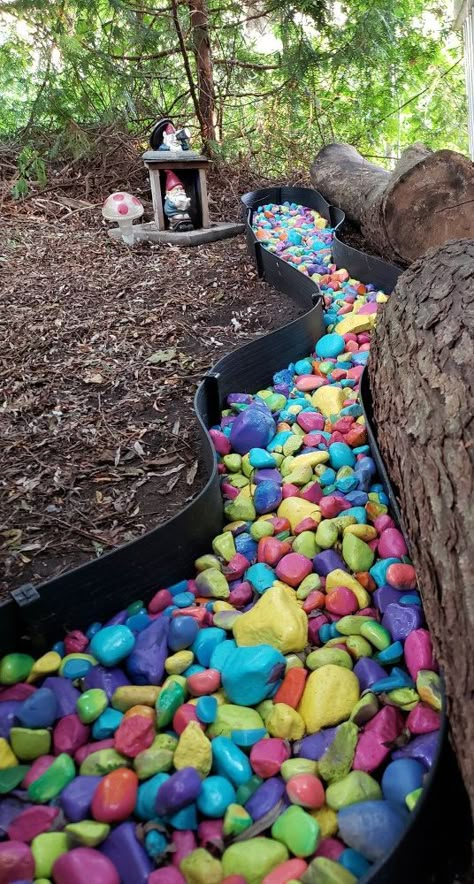 Rainbow River, Rocky River, Sensory Garden, Edging Ideas, Dry Creek, School Garden, I Knew It, Fairy Garden Diy, Garden Edging