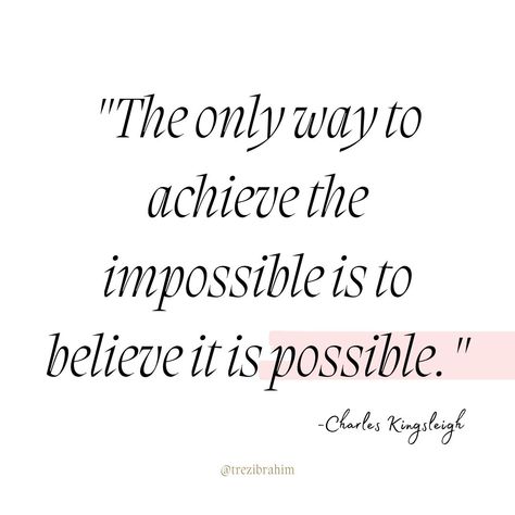 The only way to achieve the impossible is to believe it is possible.✨ ~Charles Kingsleigh  When we shift our mindset to believe in possibility, doors we never saw before begin to open.🔥  The limits we once felt start to fade, and we tap into a powerful strength that propels us forward.🌟🌈  Believing in the impossible is the first step toward achieving it. Trust in your dreams, embrace your journey, and know that with the right mindset, anything can happen.�💫💪 Make The Impossible Possible, Impossible Possible, Anything Can Happen, Right Mindset, The Impossible, Believe In Yourself, Wise Quotes, The Only Way, First Step