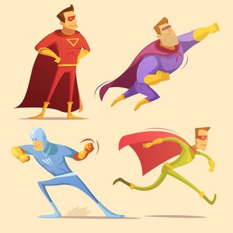 Superhero Cartoon, Free Icon Set, Superhero Kids, Vector Character Design, Classic Comic Books, Person Cartoon, Ideas For Drawing, Free Cartoons, Superhero Characters