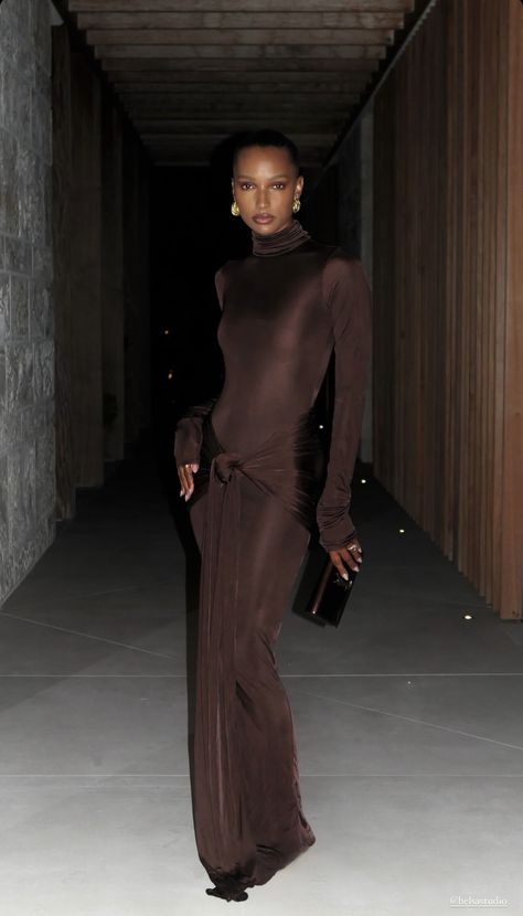 Jasmine Tookes Style, Jasmin Tookes, Birthday Look, Jasmine Tookes, Silky Dress, Brown Dress, Event Dresses, Modest Outfits, Elegant Woman