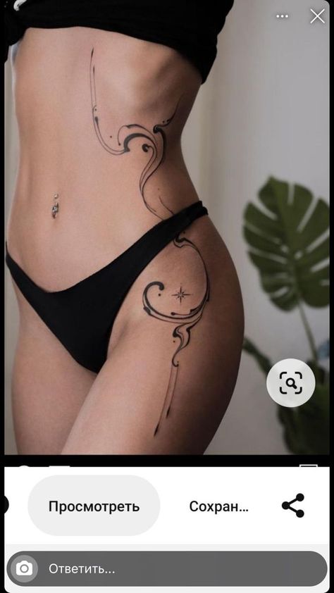 Ornamental Rib Tattoo, Hip Tattoos Women Big, Cute Thigh Tattoos, Tattoos To Cover Scars, Hip Thigh Tattoos, Belly Tattoo, Thigh Tattoos Women, Different Tattoos, Subtle Tattoos