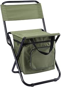 LEADALLWAY Fishing Chair with Cooler Bag Foldable Compact Fishing Stool,Green Backpacking Chair, Foldable Chair, Camp Chair, Camping Stool, Folding Beach Chair, Fishing Chair, Portable Chair, Folding Camping Chairs, Outdoor Folding Chairs