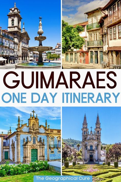 Pinterest pin for One Day In Guimaraes Itinerary, The Perfect Day Trip From Porto Day Trips From Porto, Vacation Packing Tips, 1 Day Trip, One Suitcase, Portugal Vacation, Portugal Travel Guide, Portuguese Culture, Visit Portugal, Mediterranean Cruise