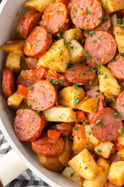 Sausage And Potatoes And Peppers, One Pot Meal With Potatoes, Recipes Using Red Potatoes Dinners, Hillshire Farm Sausage Recipes Dinners, Skillet Potatoes And Sausage, Summer Sausage Skillet, Recipes For Turkey Sausage, Sausage And Potato Recipes Dinners, Dutch Oven Sausage And Potatoes