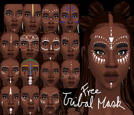 tribal mask pt3 | glorianasims4 on Patreon African Face Paint, Afro Look, African Makeup, Festival Face, Face Art Makeup, Afrikaanse Mode, Neon Party, Festival Makeup, African Masks