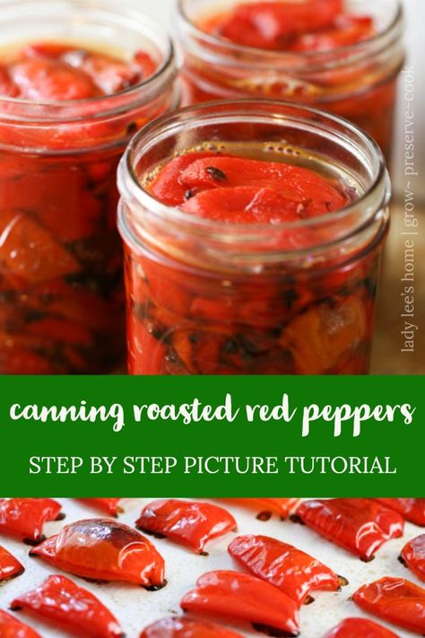 Learn how to roast red peppers and can them for long term storage. These peppers are delicious and can be used in many ways! This is a great way to preserve peppers (not only red)! Canning Roasted Red Peppers, Can Peppers, Preserve Peppers, Roast Red Peppers, Canning Green Tomatoes, Pineapple Chili, Roasted Red Peppers Recipes, Garden Peppers, Canning Peppers