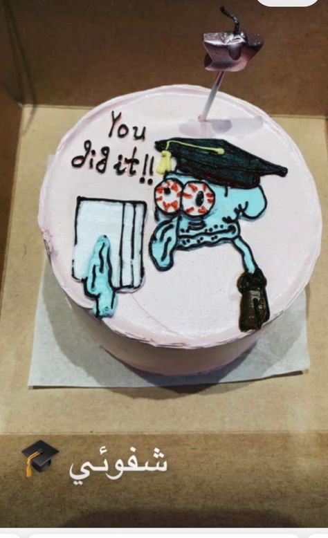 Funny Cake Inspiration, Since You Got Your Degree And You Know Everything Cake, Grad Cake Funny, Graduation Funny Cake, Spongebob Graduation Cakes, Tell Them Im Legal Birthday Cake, Graduation Mini Cake, Funny Grad Cakes, Spongebob Graduation Party