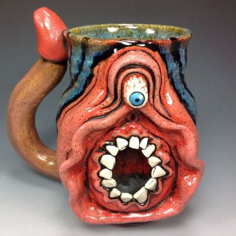 Weird Crafts For Adults, Weird Mugs Aesthetic, Weird Cups, Clay Crafts For Adults, Weird Ceramics, Weird Mugs, Weird Pottery, Aberrant Ceramics, Ceramic Monsters