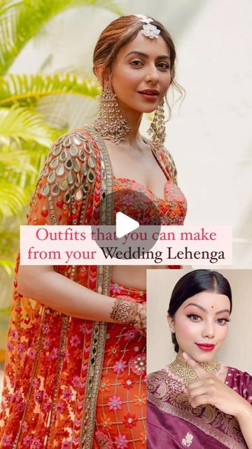 ANUPRIYA | Beauty Content Creator on Instagram: "Outfits that you can make using your wedding lehenga. Save and share with others and do try out these amazing outfit ideas using your old lehenga .   #ethnicwear #ethnicoutfits #indianwear #bridaltrends #bridetobe #outfitfromlehenga #weddinglehenga #bridalstyle #bollywoodcelebrities #celebritystylist #banarasisaree #lehengasaree #lehenga #bridallehenga #banarasilehenga #silklehenga #sareeblouse #styleguide #bridalsaree #stylingtips #fashiontips #beautyreels #bridallehenga #lehenga #anarkalisuits #outfitfromscratch  #bridalblouse #lehengablouse #shararasuit #garara #bridallehngas #weddingshopping   Outfits that you can make using your wedding lehenga, outfits from lehenga , wedding lehenga reuse , outfits from scratch , wedding lehenga , brid Rewear Wedding Lehenga, Reuse Of Wedding Lehenga, Reusing Wedding Lehenga, How To Reuse Wedding Lehenga, Wedding Lehenga Reuse Ideas, Bridal Lehenga Reuse Ideas, Old Lehenga Reuse Ideas, Saree From Scratch Ideas, Lehenga From Scratch Ideas