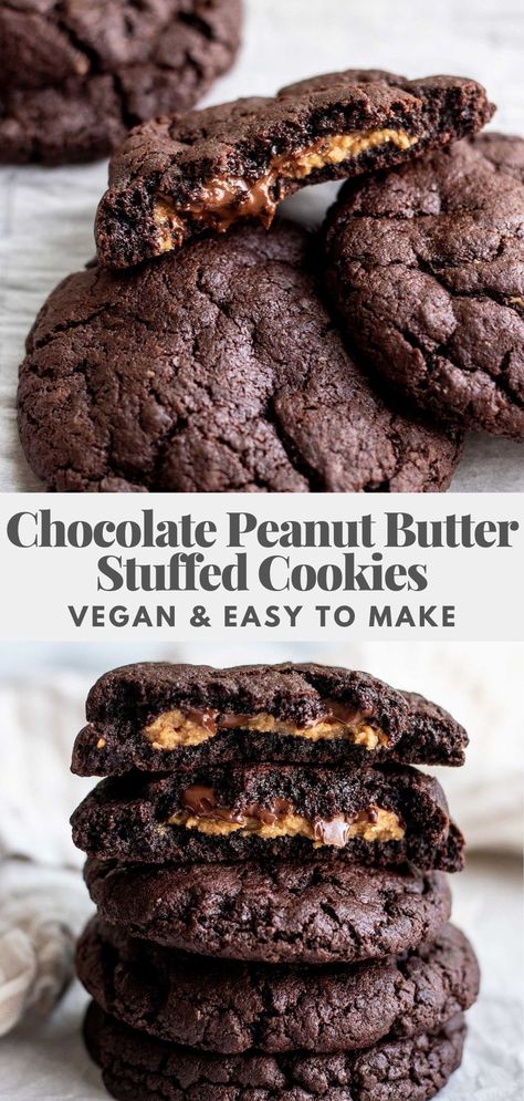 Vegan Stuffed Cookies, Cookie Recipes Vegan, Christmas Vegan Recipes, Vegan Cookie Recipes, Vegan Cookie Recipe, Peanut Butter Chocolate Cookies, Vegan Chocolate Cookies, Christmas Vegan, Patisserie Vegan