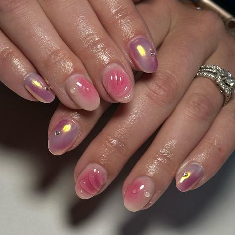 Mixed art styles are so fun #nails #nailart #naildesigns #nailsofinstagram #nailsnailsnails #nailsmagazine #nailsonfleek #nailstyle #nailtrends #gelxnails #gelx #nailartist #summernails #chromenails #3dnails #nailinspo Short Asian Nails, Super Short Nail Ideas, Bachelorette Nails, Ny Nails, Colored Nail Tips, Aurora Nails, Mixed Art, Asian Nails, Hard Nails