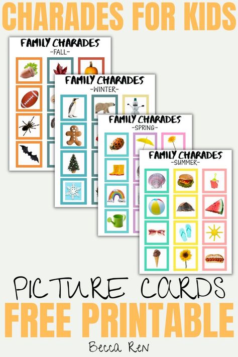 family charades ideas Family Charades, Charades Ideas, Family Activities Kindergarten, Charades For Kids, Family Activities Preschool, Family Laughing, Charades Cards, Free Family Activities, Preschool Pictures