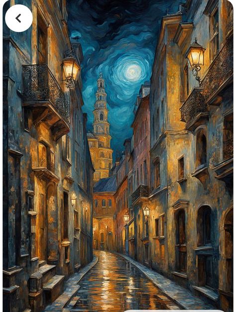 Oil Painting Night City, Old City Painting, Italy Painting Acrylic, Oliver Musical, Modern Impressionist Art, Fantasy Oil Painting, Abstract Impressionist Paintings, City Landscapes, Grafic Art