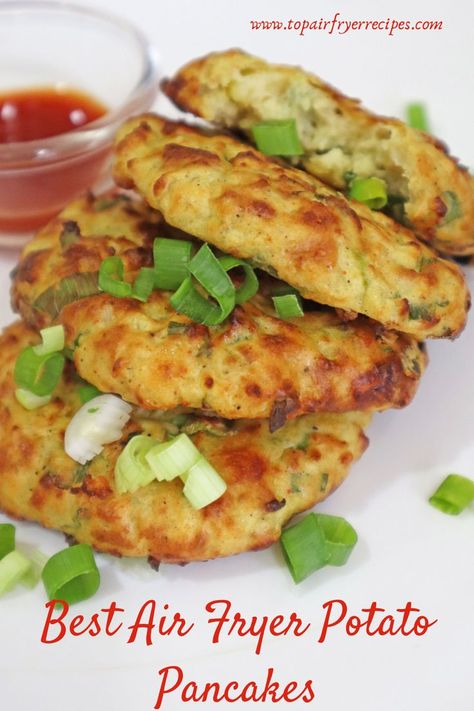 Best Air Fryer Potato Pancakes Mashed Potato Cakes Leftover, Leftover Potatoes Recipes, Potato Pancakes From Mashed Potatoes, Fried Potato Patties, Air Fryer Potato, Mashed Potato Pancakes, Mashed Potato Cakes, New Air Fryer Recipes, Potatoe Pancake Recipe