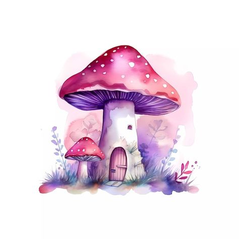 Pink Mushroom, Colour Painting, Art Watercolour, Kids Class, Cute Tattoos For Women, Mushroom House, Sticker Ideas, Watercolor Inspiration, Fairy House