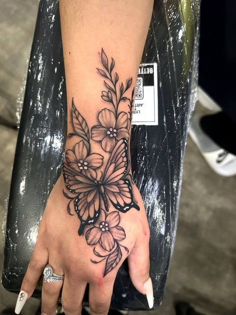 Hand Sized Tattoos For Women, Butterfly Tattoo On Hand For Women, Rose Arm Tattoos For Women Forearm, Arm And Hand Tattoos For Women, Tattoos Forearm Women, Hand Arm Tattoos For Women, Hand And Arm Tattoos For Women, Woman Hand Tattoo, Quarter Sleeve Tattoos For Women