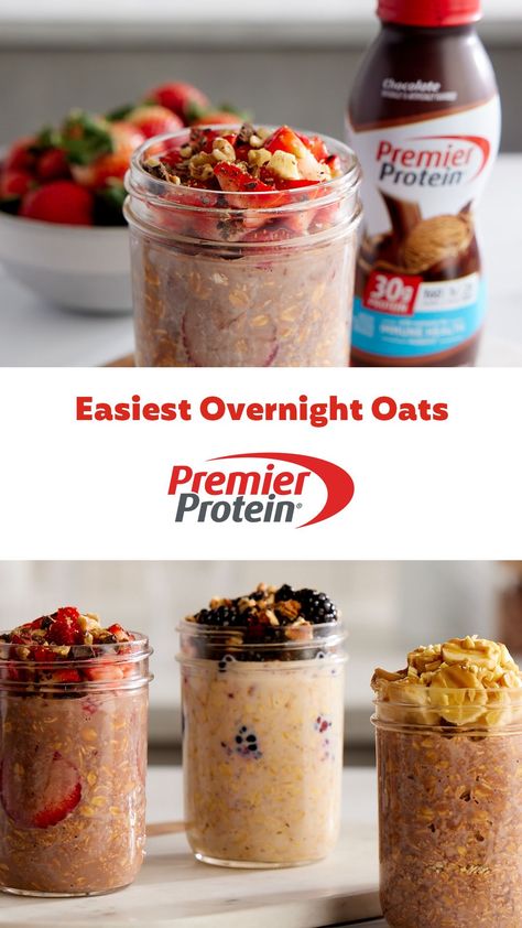 Overnight Oats With Premier Protein, Low Calorie Overnight Oats, Premier Protein Shake, Delicious Overnight Oats, Protein Drink Recipes, Delicious Healthy Breakfast, Best Overnight Oats Recipe, Premier Protein Shakes, Low Calorie Protein