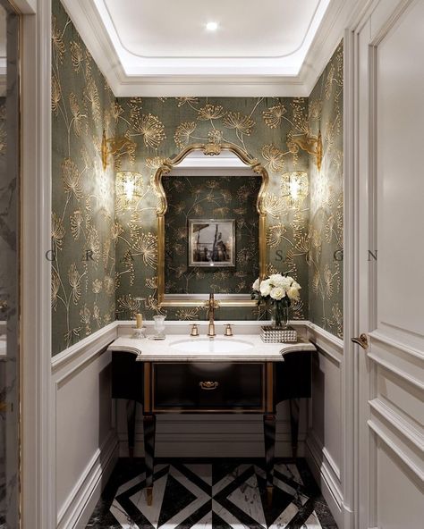 Classic Powder Room, Small Bathroom Styles, Pretty Bathrooms, Attic Bathroom, Bathroom Decor Luxury, Powder Room Design, Small Toilet, Toilet Design, Interior Renovation