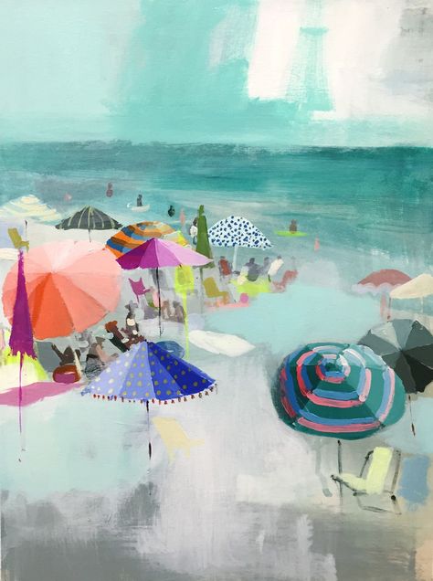 Artist Spotlight: Teil Duncan Teil Duncan, People On The Beach, Coastal Ideas, Beach Artwork, Image Nature, Coastal Interiors, Clear Sky, Beach Painting, Coastal Art