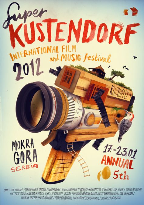 Visual for Kustendorf film and music festival 2012, all the lettering was done by hand in collaboration with Marko Gole Film Festival Poster, Graphic Design Inspiration Poster, Typography Served, Polish Poster, Graphisches Design, Music Festival Poster, Creative Poster Design, Festival Posters, Event Poster