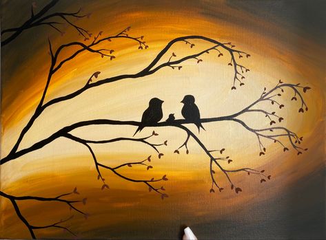 Gradient Painting, Arty Ideas, Simple Painting, Colorful Abstract Painting, Bird Tree, Tree Canvas, Two Birds, Paint And Sip, Family Art