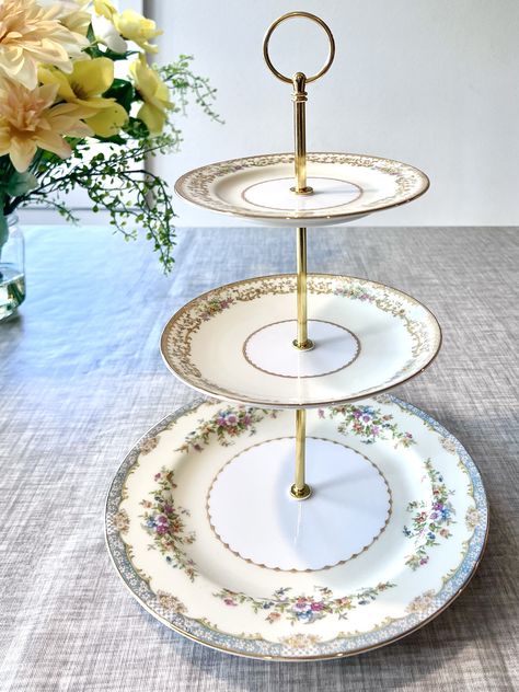 DIY Tiered Cake Stands From Vintage Plates | Jewels at Home Diy 3 Tier Stand Tea Party, Tiered Platters Diy, Three Tier Tray Diy, 3 Tier Tea Stand, Diy Tiered Plate Stand, Diy Tiered Cake Stand, Diy Teir Trays, Diy 3 Tier Cake Stand, Diy 3 Tier Stand