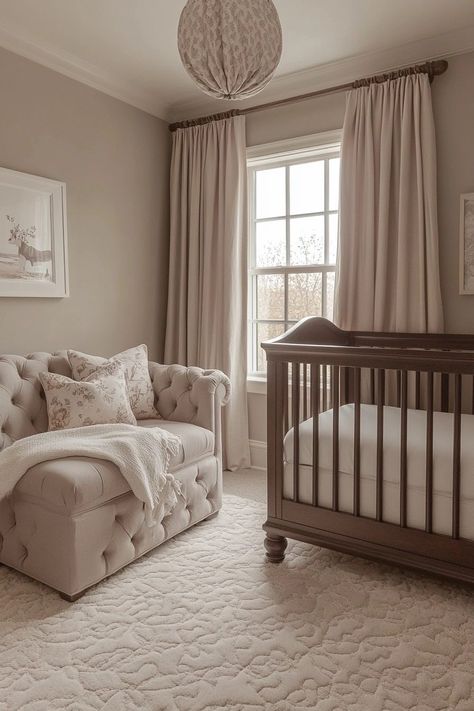 29 Neutral Nursery Ideas to Make Your Baby’s Room Feel Warm and Inviting 22 Subtle Safari Nursery, Brown Crib Nursery, Neutral Nautical Nursery, Taupe Nursery, Neutral Rainbow Nursery, Neutral Nursery Ideas, Brown Crib, Nursery Designs, Calm Nursery