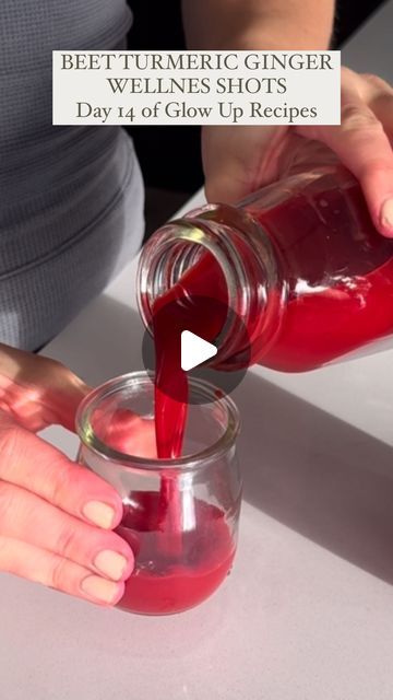 Abby Hersam on Instagram: "Beet Turmeric Ginger Shots 🫚 Day 14 of 30 days Glow Up Recipes Add these into your wellness routine for an immunity boost and to support gut, skin, and liver health INGREDIENTS Hand size amount of ginger 2 lemons 3-4 of turmeric roots 1 small beet 2 tablespoons of honey Filtered water METHOD In your blender add all ingredients. Blend with water. Strain in a cheese cloth and small mesh strainer. Pour into a juice jar and keep in the fridge. Enjoy! #gingershots #holisticnutritionist #guthealthrecipes #immunitybooster" Liver Wellness Shots, Beet Wellness Shot Recipe, Beet Shots, Apple Cider Vinegar Recipes, Ginger Shots, Juice Jar, Turmeric Juice, Immunity Boost, Gut Health Recipes