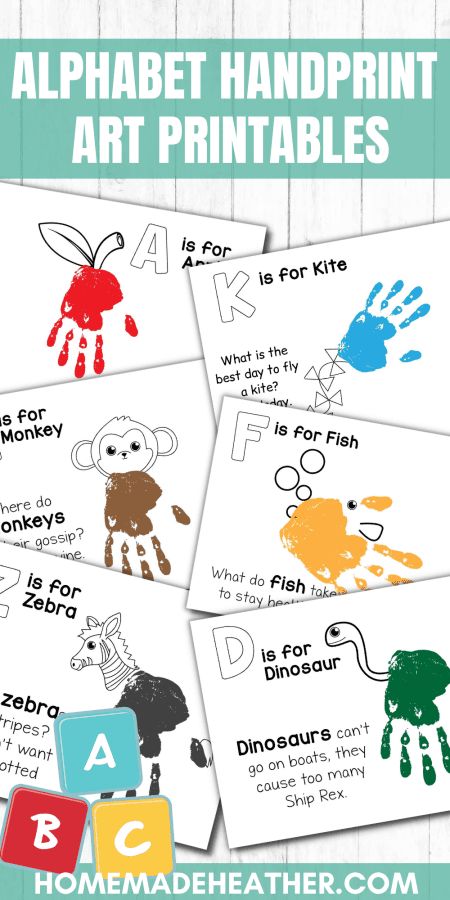 Alphabet Handprint Crafts, Free Printable Handprint Template, Footprint Alphabet Book, Animal Letters Alphabet Craft, Letter Handprint Craft Alphabet Book, Handprint Abc Book, Free Handprint Printable, Hand Print Alphabet Book, Letter A Handprint