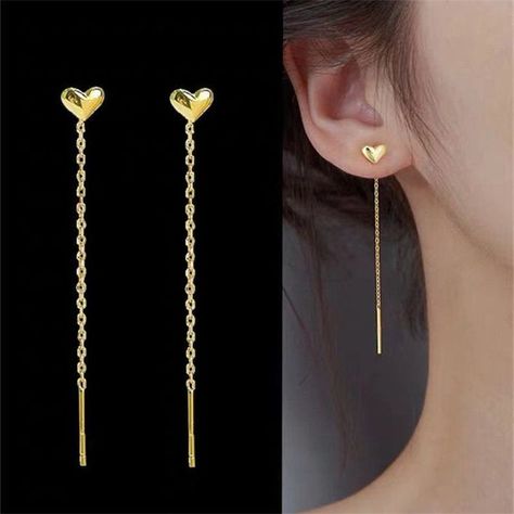 Dainty Gold Chain Earrings Gift For Her 18K Gold Filled Stainless Steel Tiny Heart Threader Earrings Gold Chain Earrings, Threader Earrings Gold, Tassel Earing, Gold Heart Earring, Titanium Earrings, Long Tassel Earrings, Heart Drop Earrings, Threader Earrings, Dainty Earrings