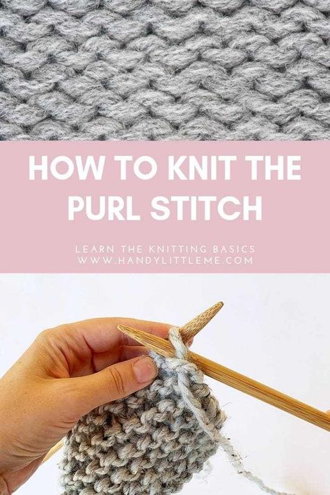 How To Purl, Tutorial Knitting, Easy Knitting Projects, Knitting Basics, Knitting Tutorials, Beginner Knitting Projects, Learn How To Knit, Purl Stitch, How To Purl Knit