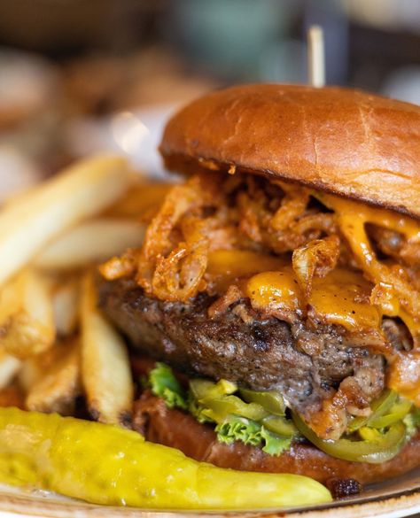 The burger you order when you're prepared for things to get messy. Complete with lettuce, pickled jalapeño, bacon jam, crispy fried onions, cheddar cheese, chipotle aioli, all on a housemade brioche bun, the Cowboy Burger isn't lacking anything. Enjoy! ⁠ ⁠ & be sure to ask your server for an extra napkin 🤤 Jalapeño Bacon, Cowboy Burger, Crispy Fried Onions, Pickled Jalapeño, Chipotle Aioli, Brioche Bun, Bacon Jam, Brioche Buns, The Cowboy