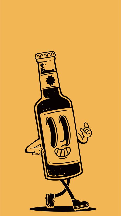 Retro Walking Glass Bottle Walking Illustration. A drink lover's gift idea for those who love vintage illustration and beer. Whether for a birthday, Christmas, or as a gift in general, it makes a great gifting item on a t-shirt, mug, hoodie and so much more.

retro walking glass bottle walking illustration, glass bottle, character, retro illustration, funny character, retro design, beer, beer bottle, pub, brew, drink, drink glass, drink party, vintage, vintage illustration, orange, yellow Walking Illustration, Beer Illustration, Mug Ideas, Logos Retro, Retro Graphic Design, Wallpaper Retro, Beer Poster, 8bit Art, Retro Cartoon