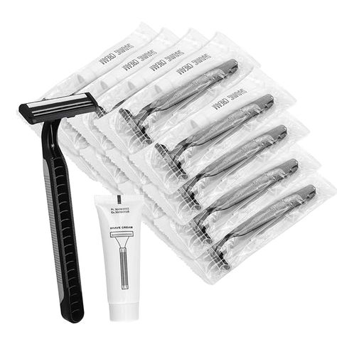 Black Bulk Razors Disposable Individually Wrapped Twin Blade Disposable Shaving Razors with Shaving Cream and Clear Cap Set for Homeless,Hotel,Charity,Travel Homeless Bags, Homeless Care Package, Hotel Toiletries, Amenity Kits, Disposable Razor, Mens Razors, Shaving Kit, Blessing Bags, Travel Supplies