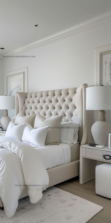 The king-size bed with a tufted headboard exudes rustic charm and modern elegance in this farmhouse master bedroom. Luxury Farmhouse Bedroom, Luxury Farmhouse, Farmhouse Master, Bedroom Refresh, Free Tips, Bedroom Interior Design, Simple Ideas, Bedroom Interior, Budget Friendly