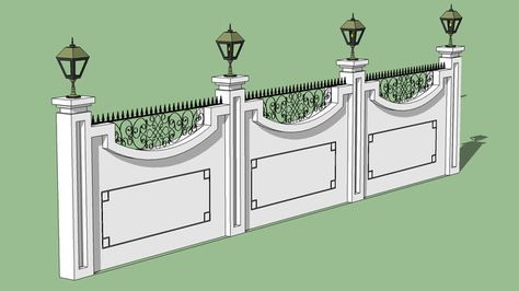 Boundary wall - 3D Warehouse Simple Compound Wall Design, Compound Wall Gate Design, Compound Wall Gate, Pagar Modern, Boundary Wall Design, House Front Wall Design, Wall Gate, Fence Wall Design, Compound Wall Design