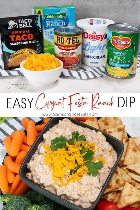 Copycat Homemade Hidden Valley Fiesta Ranch Dip | ©GarrisonStreetEats | Hidden Valley | Fiesta | Ranch | Dip | Recipe | Copycat | Mix | Copycat Hidden Valley | Recipes Using | Sour Cream | Rotel | Corn | Easy | Recipe Copycat | Dip Mix Recipes | Corn Dip | Dip Recipes | Dairy | Vegetables | Parties | Cold | Mexican | Healthy | Chip | Super Bowl | 4th of July | Party Food | Best | Chip Dip Recipes | Dip Ideas for Party | Vegetarian | No meat | Simple | Easy Dips to Make | Party Snacks Everything Ranch Dip, Fiesta Ranch Corn Dip, Best Corn Dip Recipe, Restraunt Ranch Recipes, Hidden Valley Fiesta Ranch Dip Recipe, Dip For Doritos, Dip Ideas For Party, Easy Chip Dip Recipes, Fiesta Ranch Dip Recipe