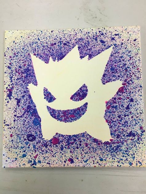 Splatter Drawing, Gamer Painting, Nerdy Painting Ideas, Splatter Paint Canvas, Paint Splatter Art, Pokemon Painting, Fingerprint Art, Splatter Art, Paint Splatter