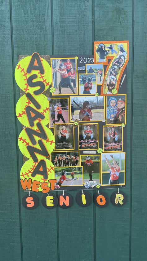 Senior Softball Board Ideas, Softball Senior Poster Ideas, Softball Senior Posters, Senior Day Softball Ideas, Senior Softball Night, Softball Senior Night Ideas Posters, Senior Softball Posters Ideas, Senior Night Posters Tennis, Softball Graduation Party Ideas