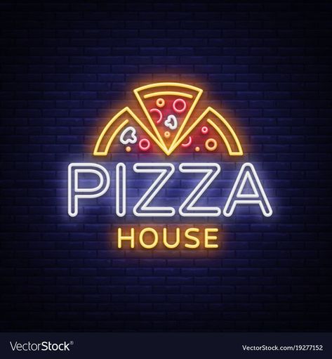 House Neon Sign, Pizza Sign, Fast Pizza, Pizza House, Pizza Logo, Brick Background, Pizza Art, Pizza Design, Neon Style