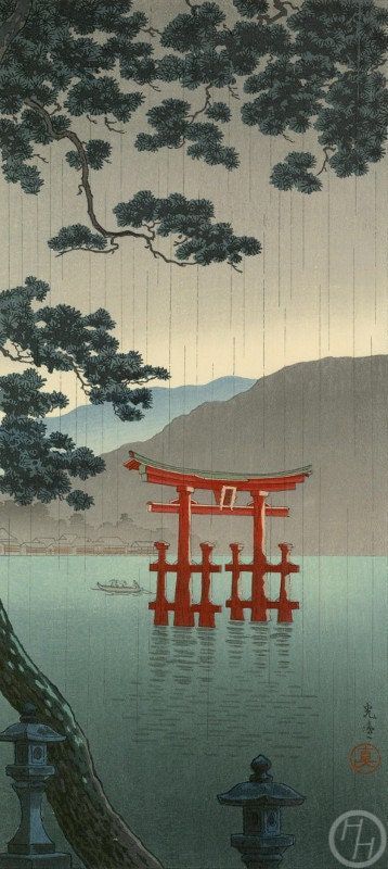 miyajima aki, japanese art, japan, woodblock printing, art, illustration, tree, painting, landscape, desktop, vintage, texture, old, travel, home Japanese Art Modern, Japanese Art Print, Chibi Wallpaper, Japan Illustration, Images D'art, Cultural Art, Japan Painting, Torii Gate, Japanese Drawings