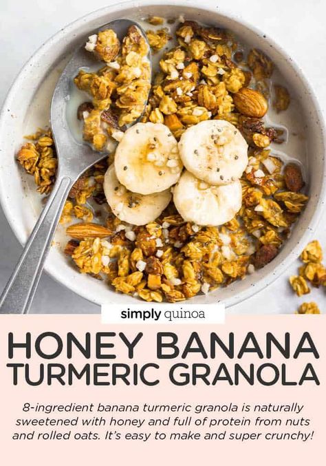 Honey Turmeric, Banana Honey, Banana Granola, Granola Recipe Healthy, Healthy Nutrition Plan, Turmeric Recipes, Granola Breakfast, Simply Quinoa, Granola Recipe