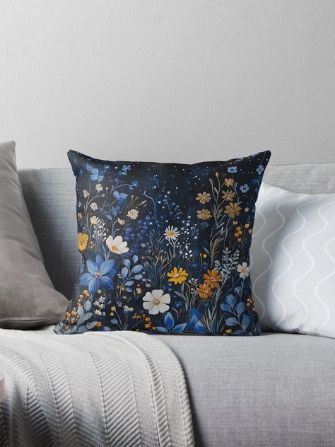 "Midnight Blossom" Pillow for Sale by DreamyLemons | Redbubble Glowing Flowers, Dark Colors, Pillow Sale, Blossom, Throw Pillows, Pillows, For Sale, Flowers, Color