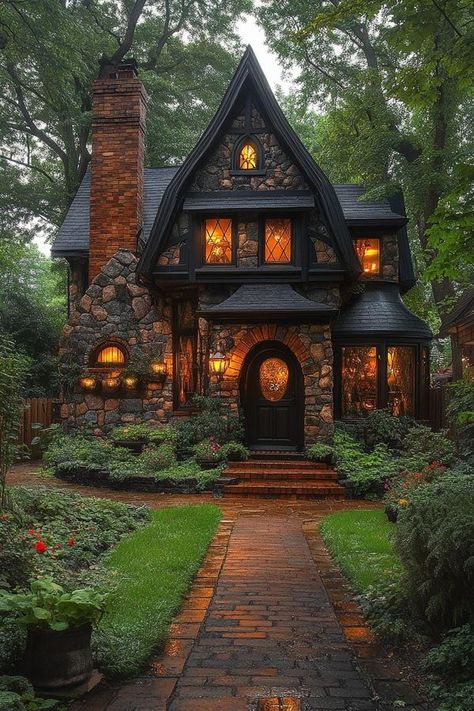 Storybook House Plans, Whimsical Architecture, Turret House, European Houses, Cottage Houses, Storybook House, Stone Exterior Houses, Enchanted Cottage, Small Garden Landscape