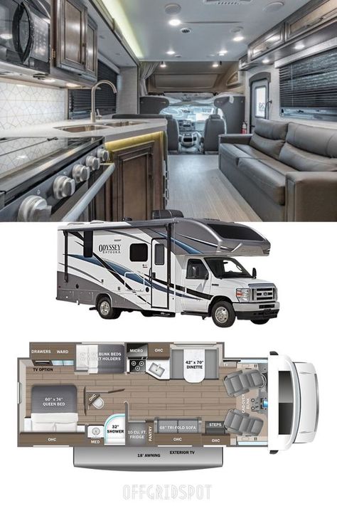 Entegra Coach Odyssey 31F - RV that Sleeps 10 Camper Renovations, Rv Floor Plans, Motorhome Interior, Entegra Coach, Small Caravans, Luxury Motorhomes, Class A Rv, Custom Campers, Kombi Home